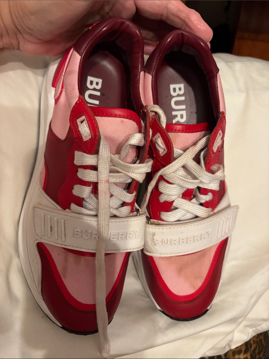 Burberry Red And Pink Strap Lace Sneakers In A Size 39.5 London England
